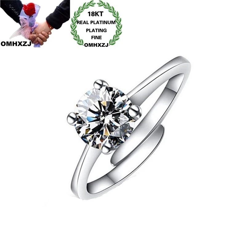 

OMHXZJ Wholesale RR1190 European Fashion Hot Fine Woman Girl Party Birthday Wedding Gift Round AAA Zircon 18KT White Gold Ring