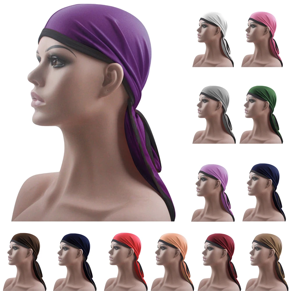 

Мужская и женская шелковистая Пиратская шапка дураг Бандана тюрбан Doo Rag головной убор для байкеров головной убор чепчик унисекс для выпаде...