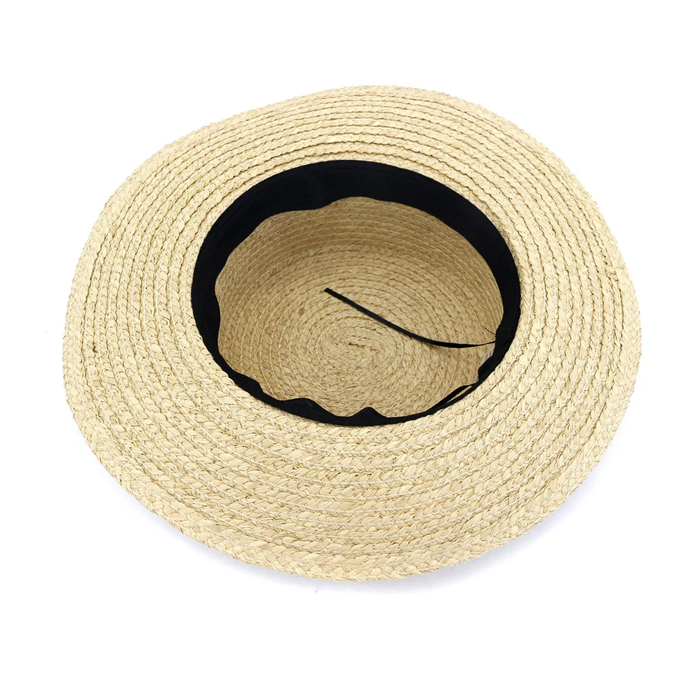 

Straw Hat New Feather Printed Bow Raffia Hat for Women Summer Flat Sun Hats Dress Up Tea Party Hat Wholesale Beach Hat