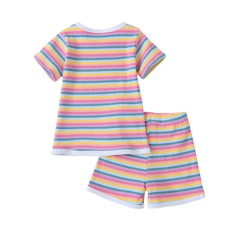 Летние Детские хлопковые комплекты с короткими рукавами для маленьких девочек