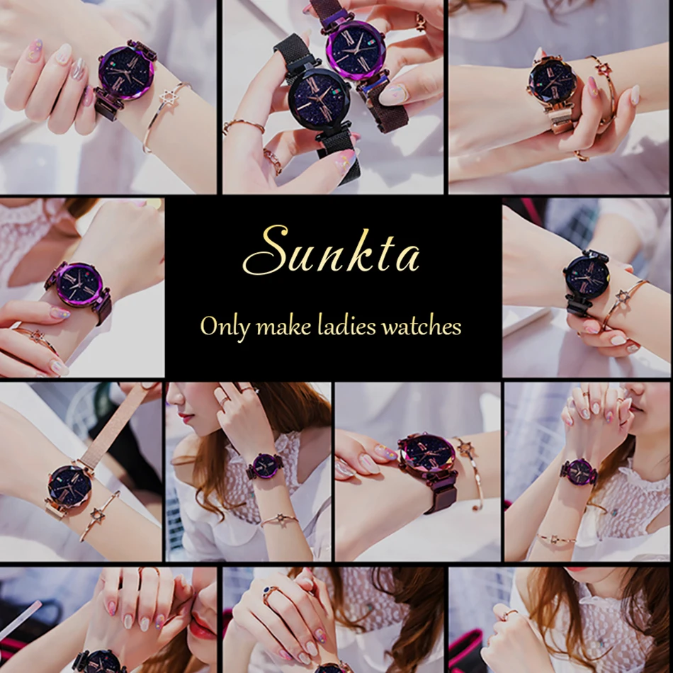 

SUNKTA New Women Fashion Watch Creative Lady Casual Watches Stainless Steel Mesh Band Stylish Luxury Quartz Watch For Women