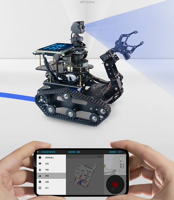 

Smart robot tank kits car with robotic arm automatically navigation and path planning