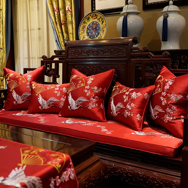 

Cushion Cover Decorative Pillow Case Modern Chinese Traditional Birds Flora Luxury Embroidery Home Sofa Decor