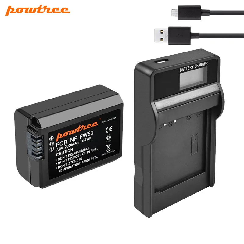 2000mAh Powtree NP-FW50 NP FW50 аккумулятор + USB зарядное устройство для Sony NEX-7 NEX-5N NEX-5R NEX-F3 Alpha a5000