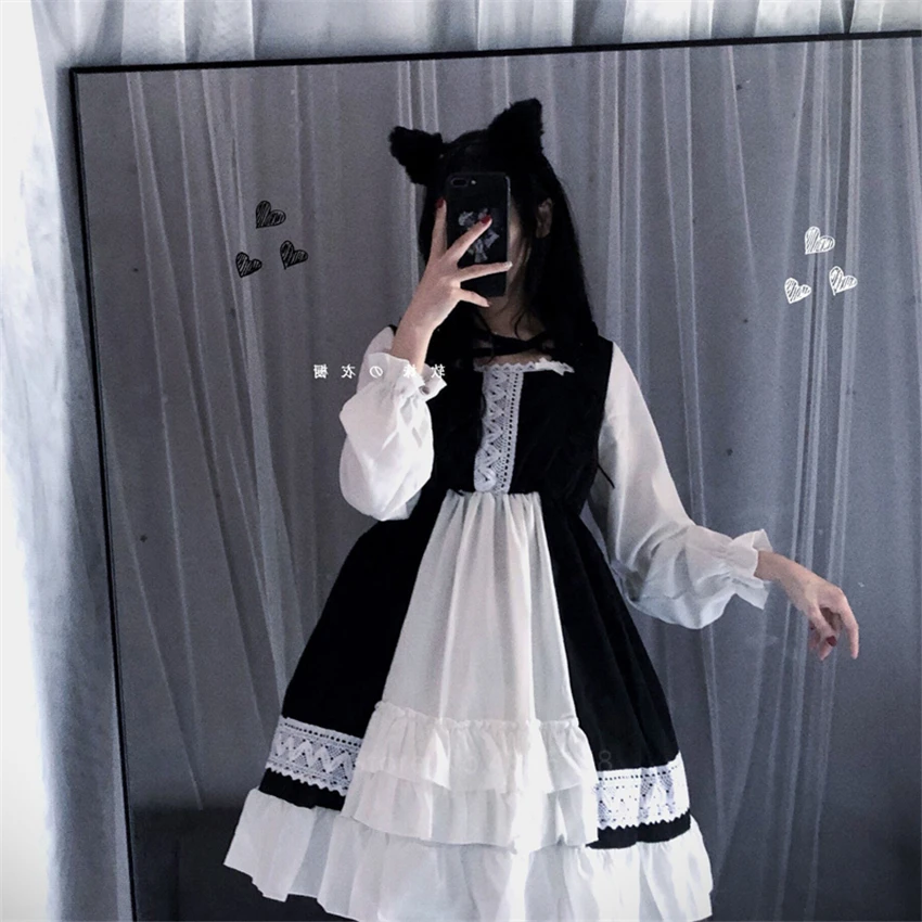 

Japanese Gothic Lolita Dress Women European Clothing Punk Goth Victorian Dresses Kawaii Lolita Vestido Medieval Harajuku Girls