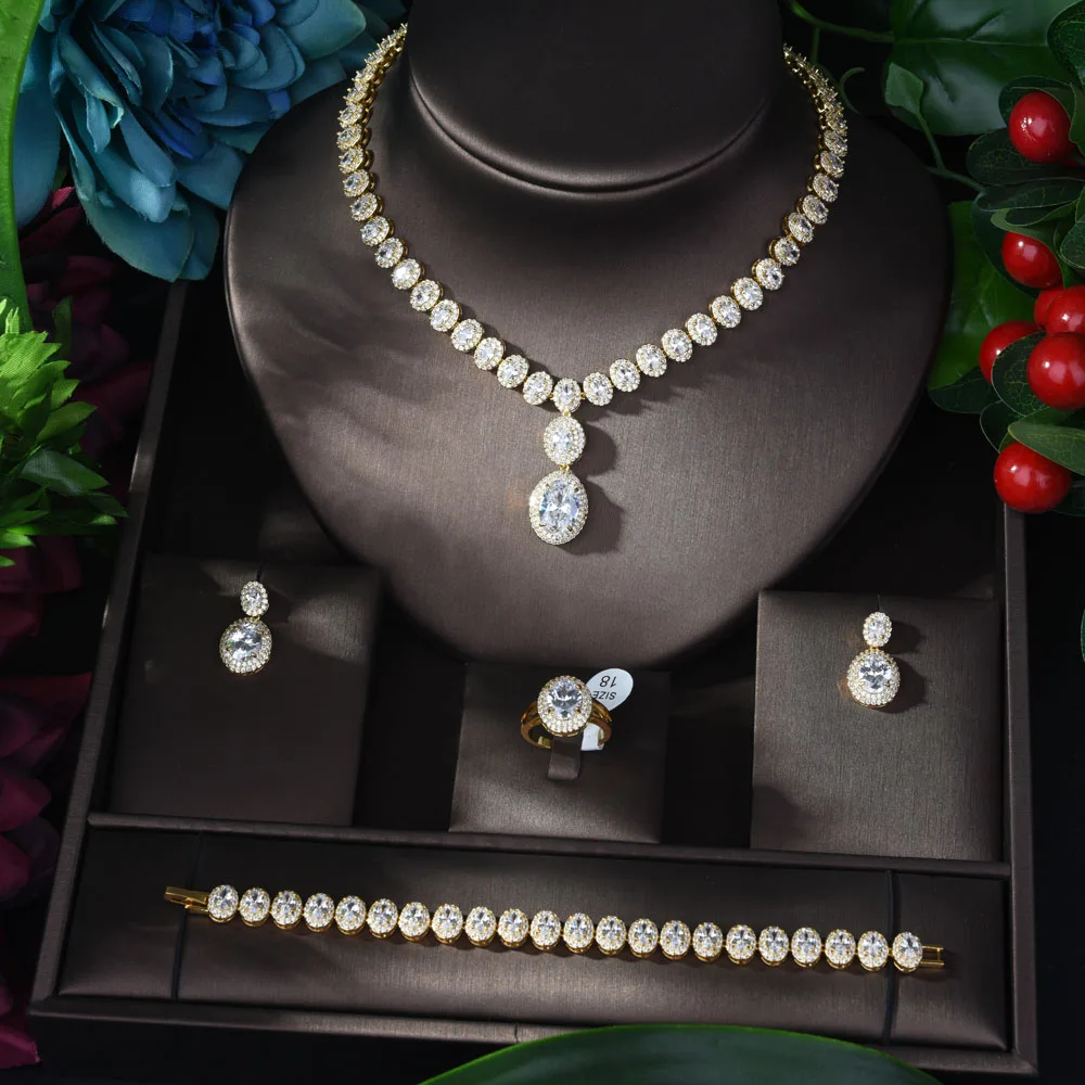 HIBRIDE Свадебные Ювелирные наборы для женщин из блестящего кубического циркония