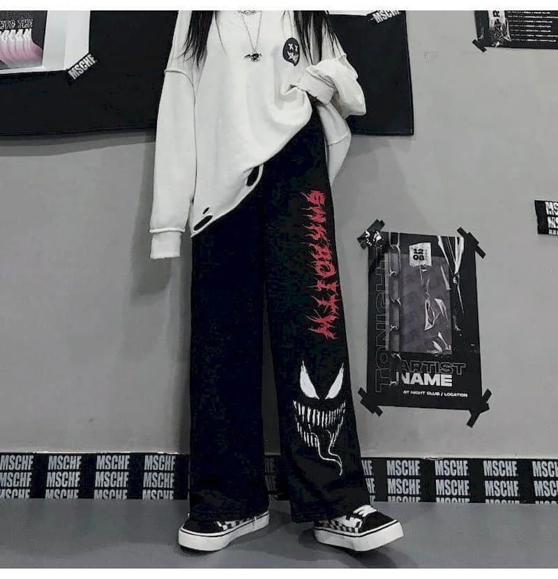 

Black Pants Men Women Autumn 2020 New Korean Version Ins Dark Print Wide-leg Loose Casual Trousers Trend Clothing Pant