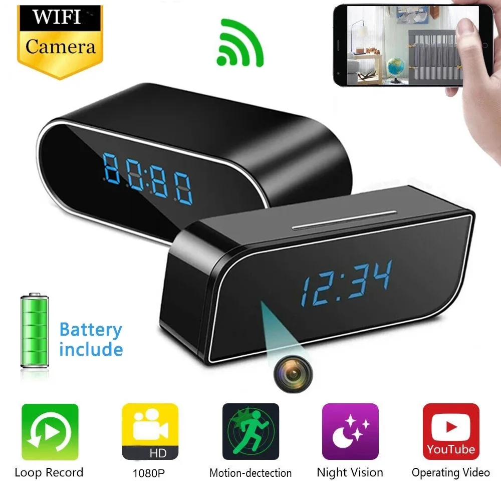 Мини-часы с камерой 1080P Wi-Fi беспроводная няня часы будильник ночное видение и