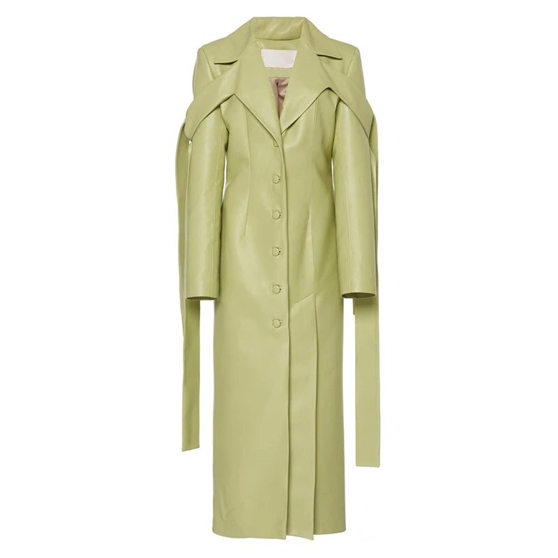 Женское пальто из искусственной кожи в стиле Одри Хепберн Длинная Куртка 2019