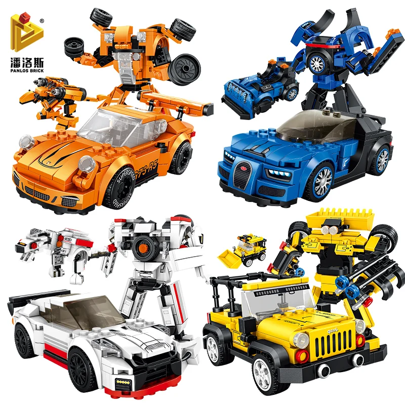 

Super Racing Machinery Dinosaur Deformation Robot Jeep Car 242 PCS Building Blocks DIY Children's Toy Sticker Gift Small Brick