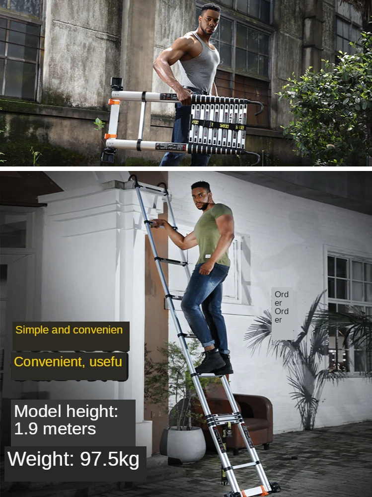 

Straight Ladder Telescopic Ladder Folding Aluminum Alloy Wall Project Lifting Upper Roof Attic Electrician Stairs Portable