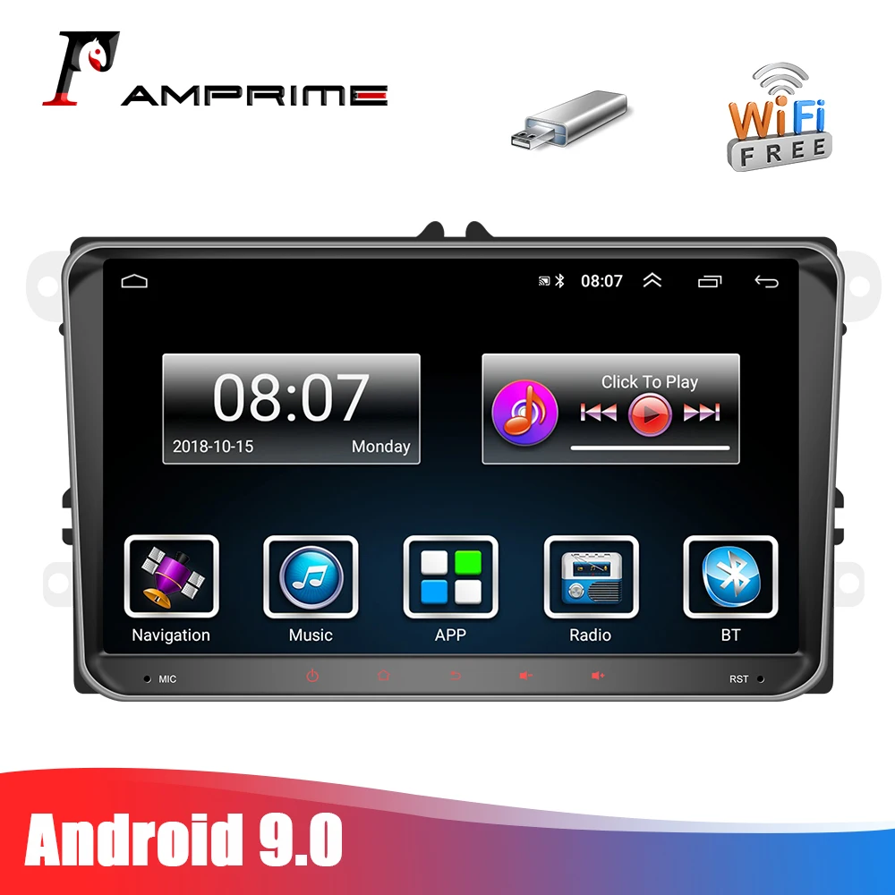 AMPrime 2 Din 9 &quotAndroid 0 Автомобильный мультимедийный плеер для VW/Volkswagen/Passat/POLO/GOLF/Skoda/Seat
