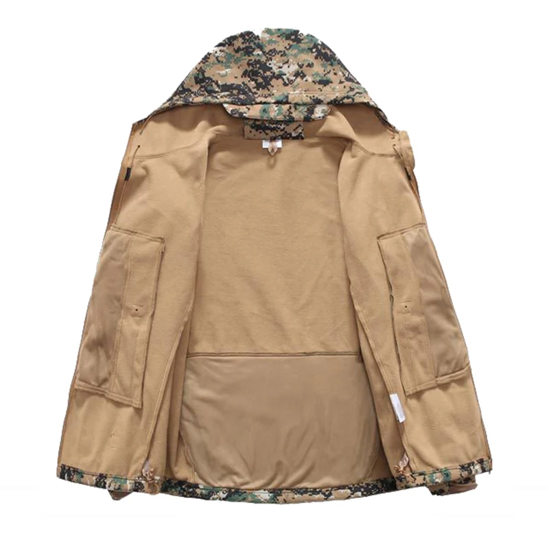 Outdoor Men Softshell Tactical Military Training Fleece Lined Jacket with Hood Woodland Digital Camouflage | Спорт и развлечения