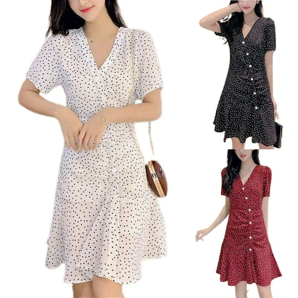 

Женское мини-платье в горошек с V-образным вырезом и коротким рукавом, женский летний облегающий Сарафан