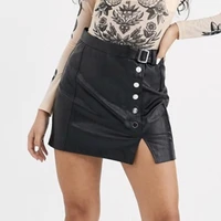 goth winter pu pockets button mini a line skirts high waist leather skirt 2021 new fashion fall black skirt female punk skirt