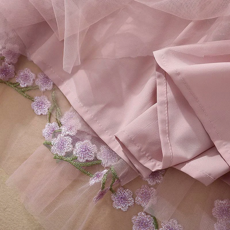 

SEQINYY Light Purple Dress 2020 Summer Spring New Fashion Design Women Short Sleeve Lace Embroidery Flowers Romantic Dress