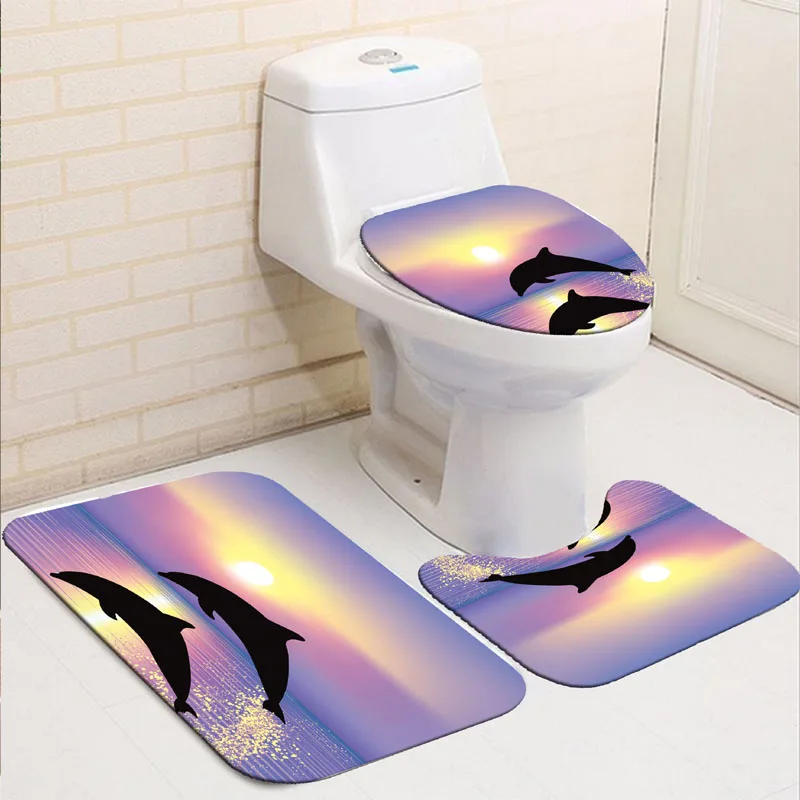 

Dolphin Bathroom Shower Curtain Waterproof Shower Curtain 3D Printed Polyester Non-Slip Rug Toilet Cover Bath Mat Set Rugs
