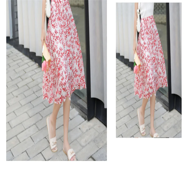 

Summer new style half-length skirt elastic belt mid-length simple and generous