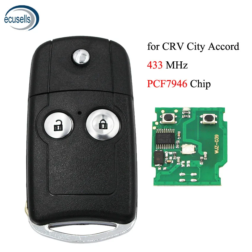 2/3 Button Smart Remote Key Fob 433MHZ With ID46 Chip PCF7946 For Honda Accord 2008-2012 Old Civic HON66 Uncut Blade | Автомобили и