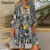 deenor boho floral print mini sleeve dress for women summer fashion holiday beach shirt dress ladies casual mini dress