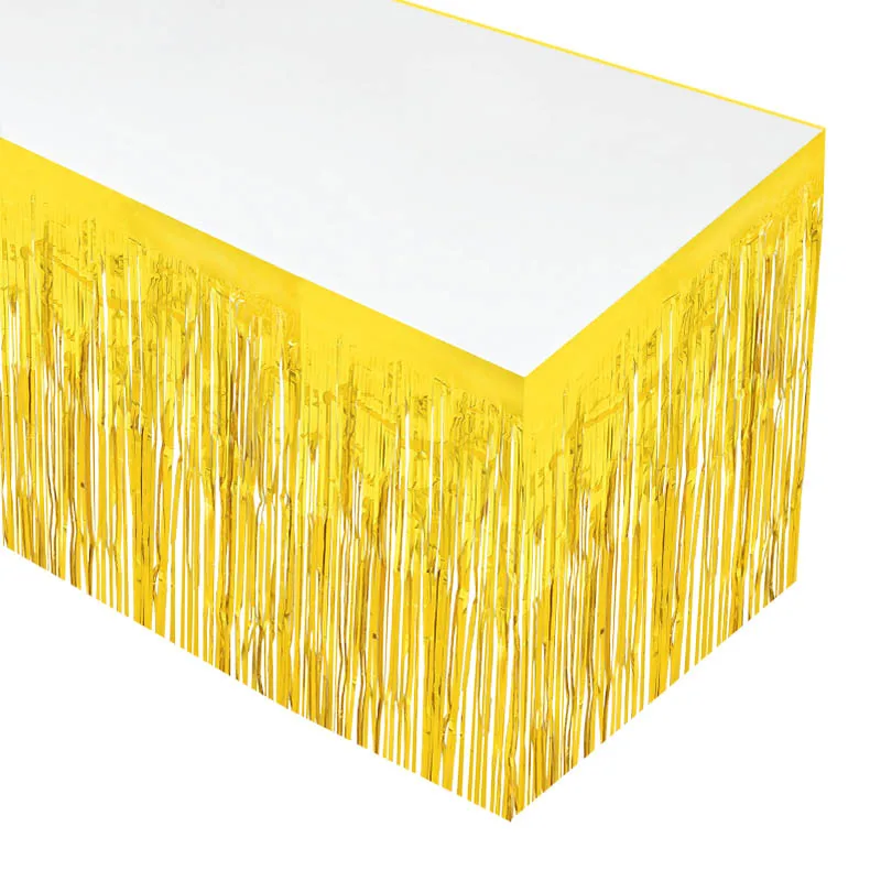 

275*75cm Glitter Metallic Foil Table Skirt Gold Rain Silk Fringe Table Curtain For Wedding Decoration Party Baby Shower Supplies