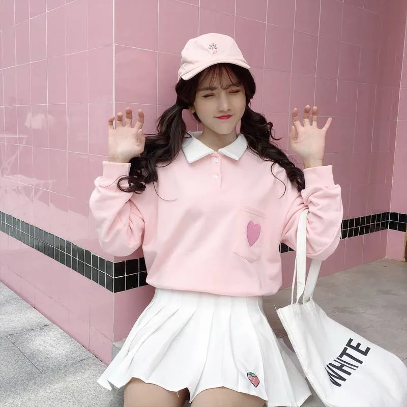 Весенние женские толстовки с капюшоном с длинным рукавом Kawaii Boyfriend style, осенняя уличная Толстовка Харадзюку с милым принтом сердца, Женская толстовка
