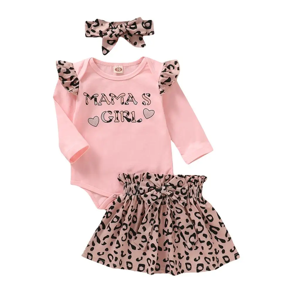 

Newborn Baby Romper 3 Month Baby Girl Clothes Pink Long Sleeve Leopard Ruffles Skirt Outfits Mama's Girl Kids Casual Dress