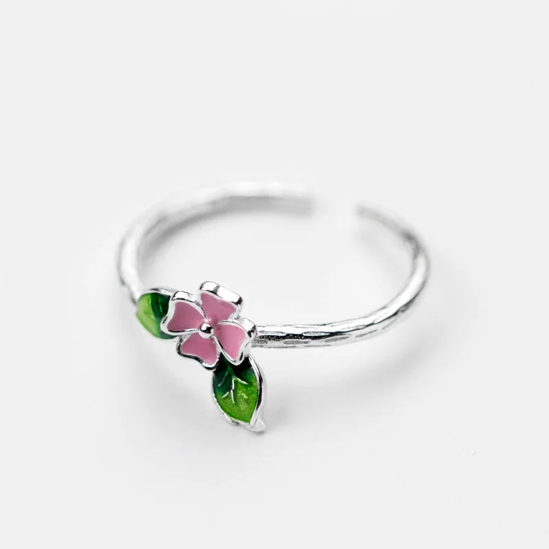 Женское кольцо из серебра 925 пробы с зелеными листьями|Кольца| |