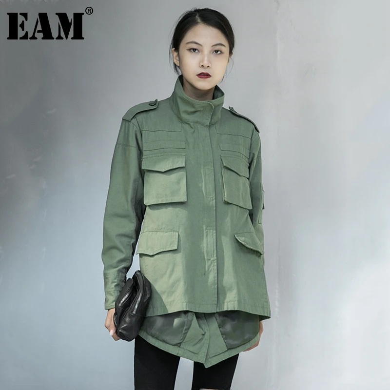 

[EAM] Loose Fit Back Irregular Two Ways Wear Big Size Jacket New Lapel Long Sleeve Women Coat Fashion Spring Autumn 2022 1DA902