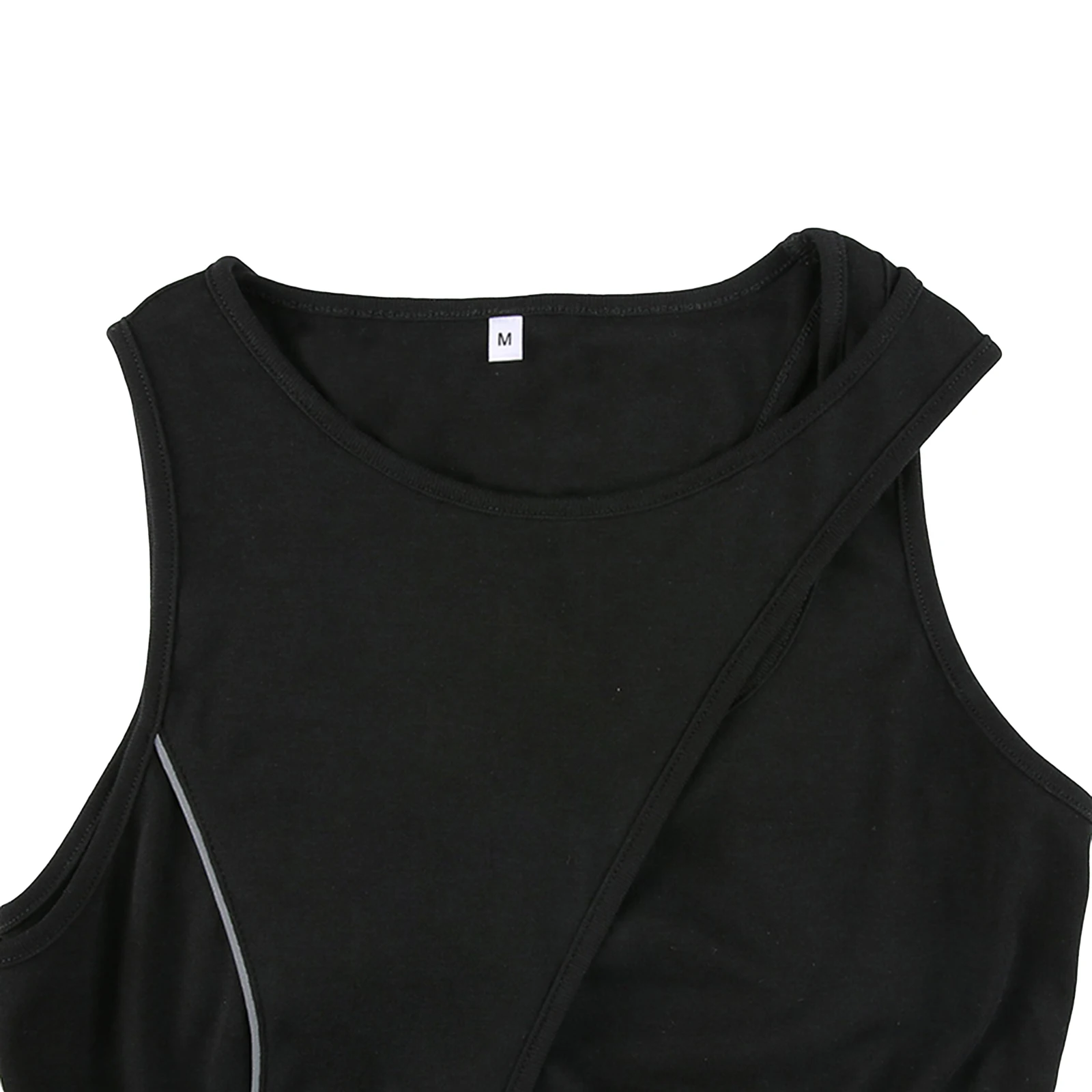 

2021 Women Summer Fashion Skirt, Reflective Stripe Splicing Hollow-Out O-Neck Sleeveless Dress with Buckle for Girls, Black