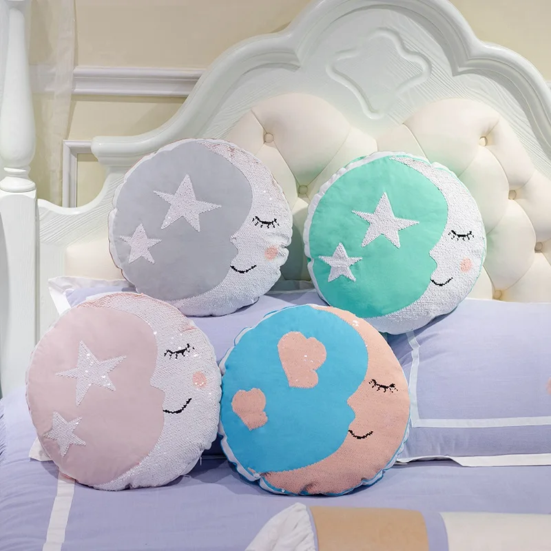 

40cm Star And Moon Plush Pillow Soft Stuffed Sequins Cartoon Doll Nap Pillow Cushion Home Decor Sleeping Pillow Toy Kids Gifts