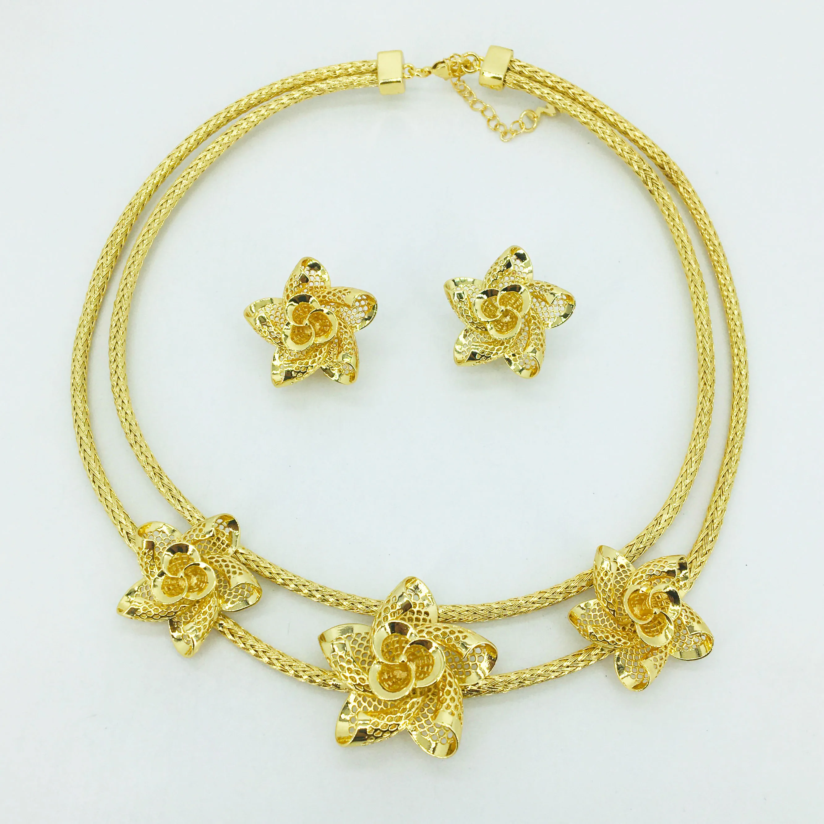 

Bridal gift fashion high quality African jewelry set female necklace earrings bracelet travel gold jewelry set