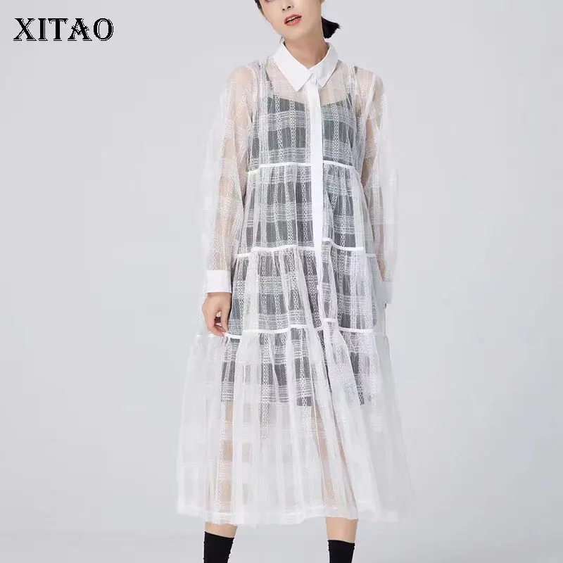 

XITAO, кружевное Сетчатое платье, модное, новое, женское, с длинным рукавом, перспективное, открытое, элегантное, свободное, 2021, осеннее платье, ...