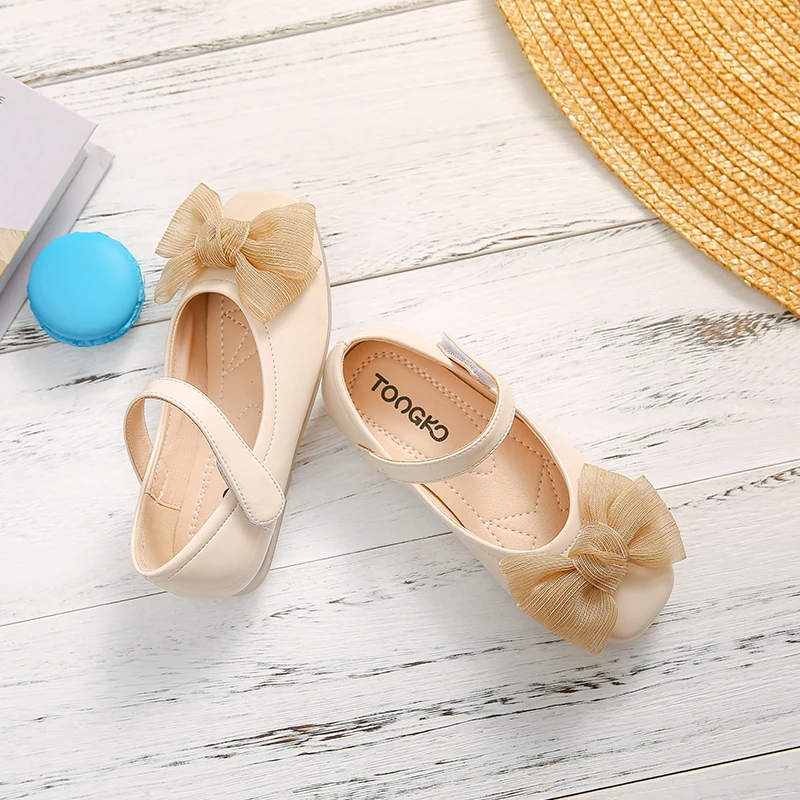 Весенняя детская обувь принцессы на плоской подошве с бантом для маленьких