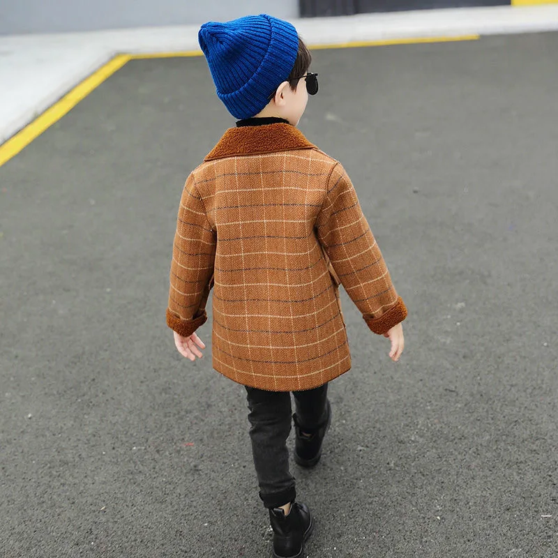 

Boys Thick Coat Kids Lattice Coat Autumn Winter Jacket Windbreaker Fashion Children Clothes for BoyTrench Coat High Quality 2-10