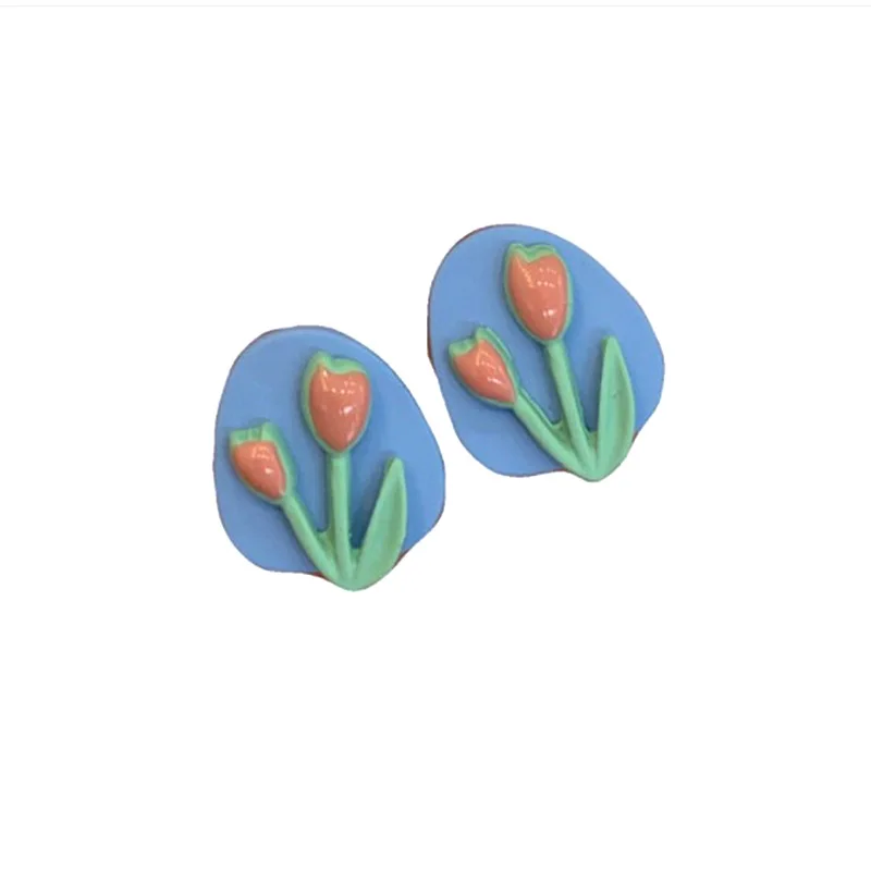 

Summer Colorful Tulip Earrings Korean Style Sweet Girly Flower Earrings Simple Graceful and Petite Geometric Earrings