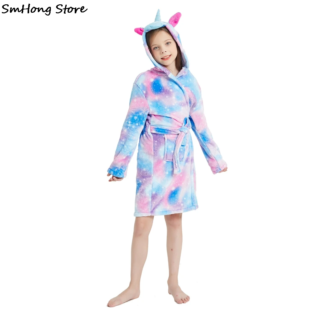 Радужный банный халат с капюшоном в виде единорога детская одежда для сна