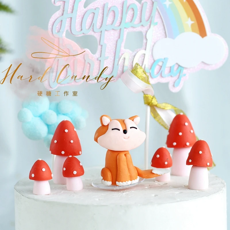 Сидящая лиса грибы дом торт топперы для мальчиков и девочек день рождения десерт