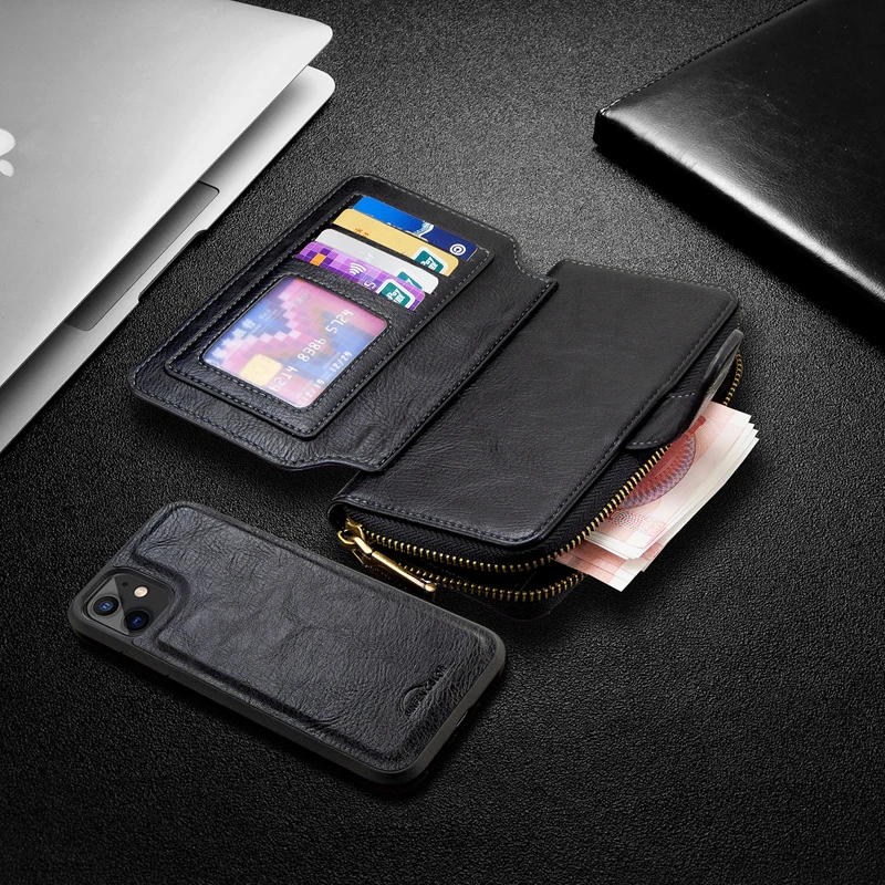 

Luxury Zipper Real PU Leather Phone Case Wallet Magnetic Flip Detachable Back Cover Coque Fundas for Redmi Note 7 8 8T 9 Pro 9S