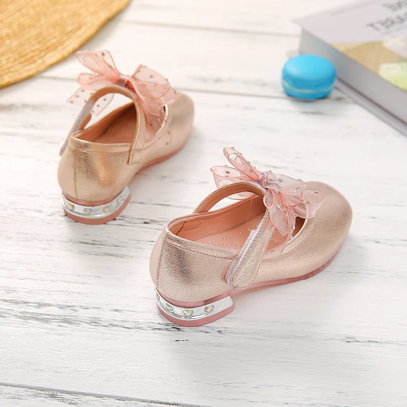 Весна 2020 Детская обувь принцессы с бантом из искусственной кожи на каблуке