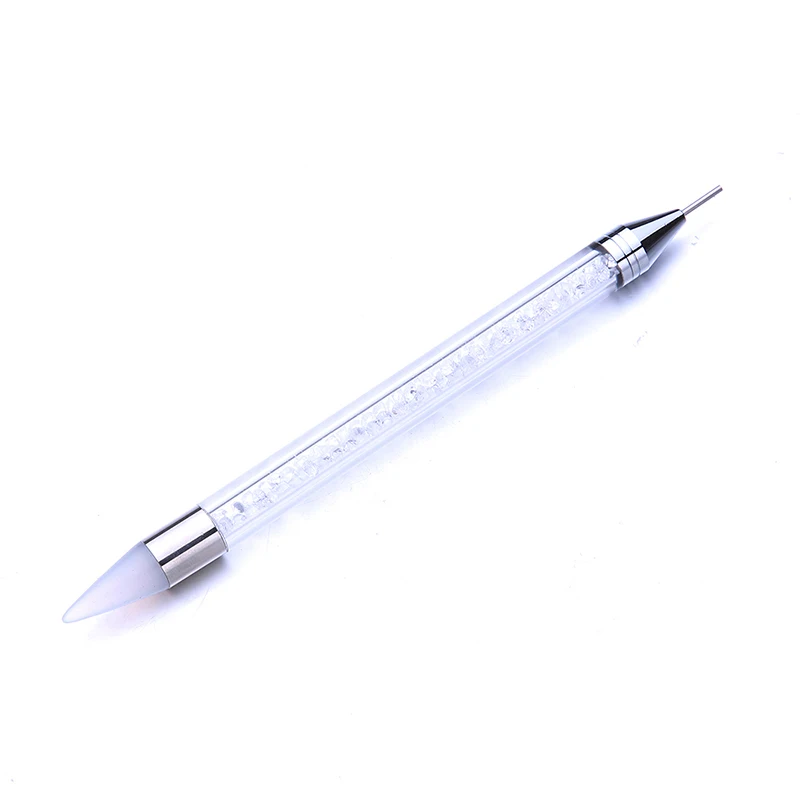 white pen Новинка, двухконцевая Силиконовая ручка для дизайна ногтей, точечная ручка, стразы, карандаш, хрустальные украшения, инструмент для маникюра, 2 способа, без воска - Цвет: white pen