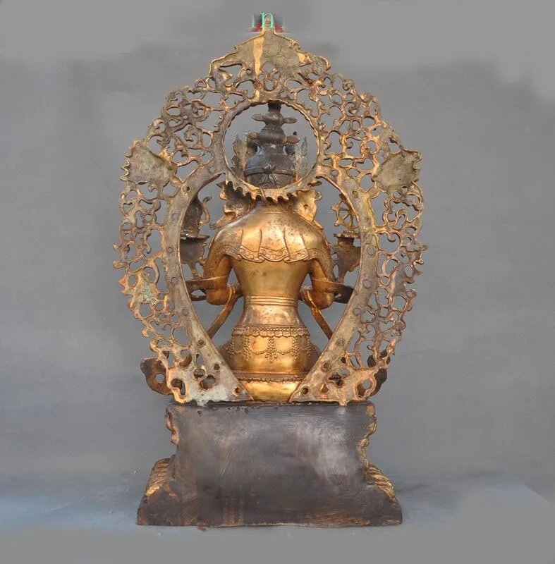 

wedding decoration antique Tibet bronze Gilt temple sit Tara Kwan-Yin GuanYin goddess Buddha statue