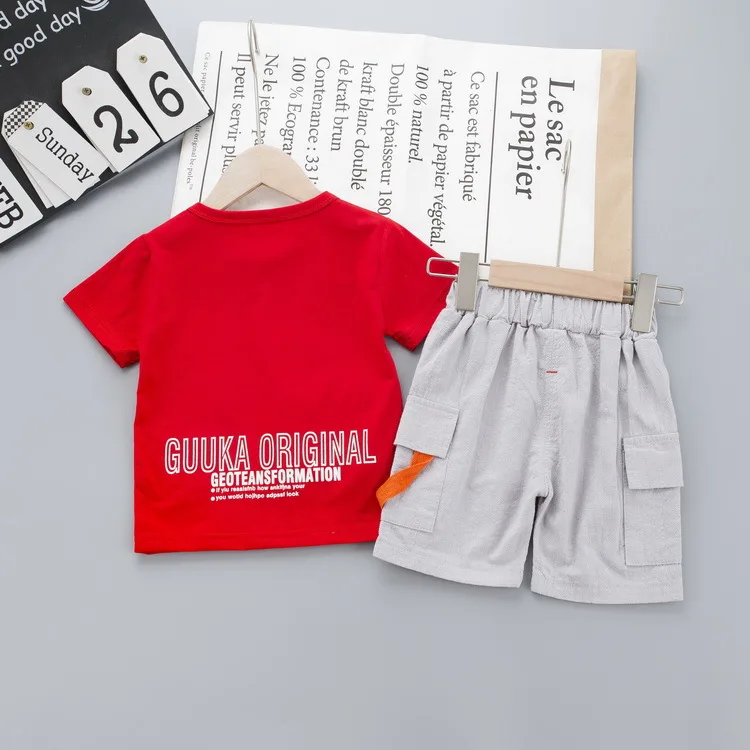 

New 2021 Summer Baby Boys Clothes Sets Toddler Girls Letter Pocket T-shirt+shorts 2-piece Kids Casual Clothes Outfits