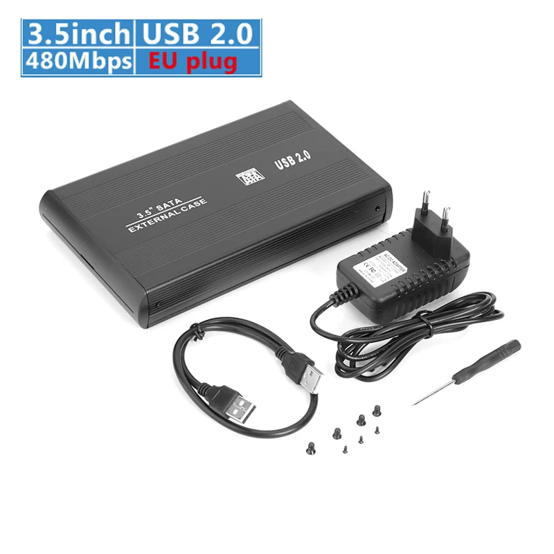 USB 2.0 EU plug 3,5 дюйма SATA для USB3.0 HDD чехол 5 Гбит/с Жесткий диск чехол внешний жесткий диск корпус с США/ЕС/Великобритания адаптер для ПК компьютер - Цвет: USB 2.0 EU plug