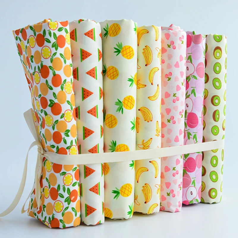 Хлопковая саржевая ткань с принтом фруктов арбуз банан ананас вишня апельсин
