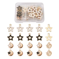 40pcs mini moon hollow star enamel pendants charms for necklace bracelet earring dangles diy jewelry making findings