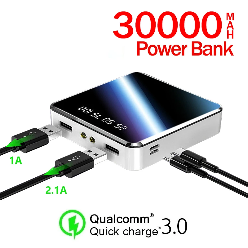 

Mini Power Bank 30000mAh Fast Mobile Phone Charger 2USB Charging Portable Charger External Battery Pack for Android Iphone