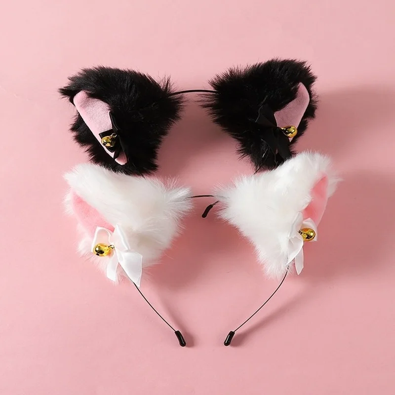 

2021 new cute headband cat fox ear headdress cat ears headband animal ear hairpin hairpin black and white cosplay party show
