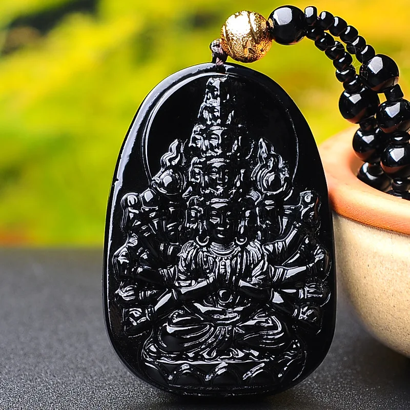 Натуральный обсидиан ручная работа кулон Avalokitesvara модные ювелирные изделия из