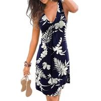 50 hot sales casual dress plant print a line women v neck sleeveless skirt for dating